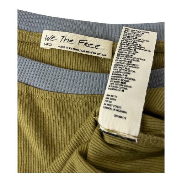 We The Free Free People Women’s Top Olive Green Patchwork Long Sleeve Size L - Picture 4 of 6